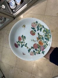 A Chinese famille rose plate and a jardini&egrave;re, Yongzheng and Hongxian mark, Republic