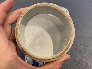 A pair of Chinese blue and white boxes and covers with antiquities, Kangxi