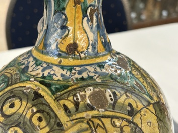 A polychrome Italian maiolica pharmacy bottle, 17th C.