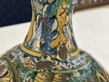 A polychrome Italian maiolica pharmacy bottle, 17th C.