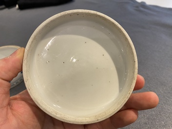 A pair of Chinese blue and white boxes and covers with antiquities, Kangxi