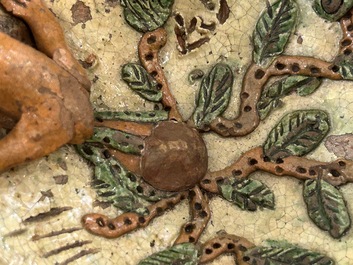 A slip-decorated three-handled earthenware bowl, probably Germany, 16/17th C.