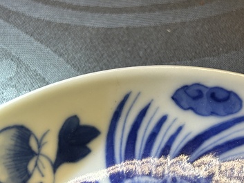 A Chinese blue and white 'Bleu de Hue' dish with phoenixes for Đặng Huy Trứ (1825 - 1874), Đặng Huy Trứ mark and inscription, dated 1868