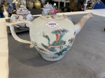 Five Chinese famille rose and Imari-style teapots and covers, Yongzheng/Qianlong