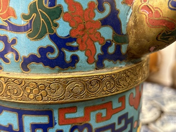 A large Chinese cloisonn&eacute; Tibetan-style 'duomuhu' ewer, marked, Republic