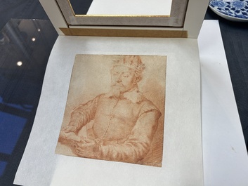 Cornelis Visscher II (1628-1658, attr. to): 'Portrait of a king', red chalk on paper