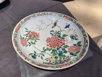 A Chinese famille rose dish with birds among fine blossoming branches, Yongzheng