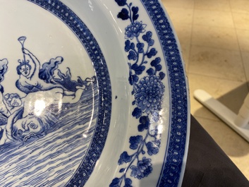A Chinese blue and white mythological subject basin with Neptune, Qianlong