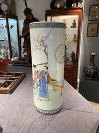 A Chinese cylindrical famillle rose vase, Republic