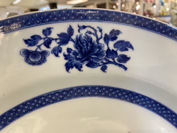 A large Chinese blue and white dish with a fine landscape, Qianlong