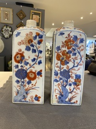 A pair of square Chinese Imari-style bottles, Kangxi