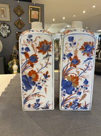 A pair of square Chinese Imari-style bottles, Kangxi