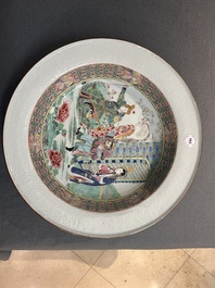 A rare large deep Chinese famille rose dish with fine figurative design, Yongzheng