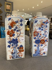 A pair of square Chinese Imari-style bottles, Kangxi