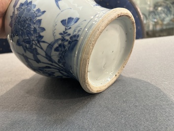 A Chinese blue and white vase with birds among blossoming branches, Transitional period