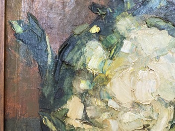 Sadji (Sha Qi, Sha Yinnian) (1914-2005): Nature morte d'un chou-fleur, de tomates et d'une aigui&egrave;re en gr&egrave;s, huile sur toile