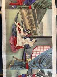 Ecole japonaise: emaki &agrave; sujet shunga (rouleau de main &agrave; sujet &eacute;rotique), Edo/Meiji, 18/19&egrave;me