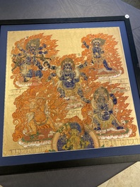 Een thangka op zijde met Mahakala, Tibet, 19e eeuw