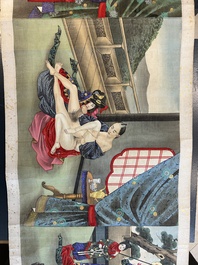 Japanse school: een shunga emaki (erotische handscroll), inkt en kleur op zijde, Edo/Meiji, 18/19e eeuw