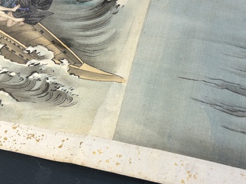 Japanse school: een shunga emaki (erotische handscroll), inkt en kleur op zijde, Edo/Meiji, 18/19e eeuw