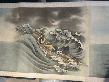 Japanse school: een shunga emaki (erotische handscroll), inkt en kleur op zijde, Edo/Meiji, 18/19e eeuw