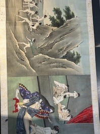 Japanse school: een shunga emaki (erotische handscroll), inkt en kleur op zijde, Edo/Meiji, 18/19e eeuw