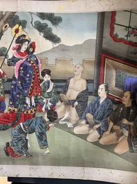 Ecole japonaise: emaki &agrave; sujet shunga (rouleau de main &agrave; sujet &eacute;rotique), Edo/Meiji, 18/19&egrave;me