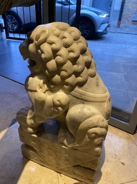 A pair of large Chinese white marble Buddhist lions, 19th C.