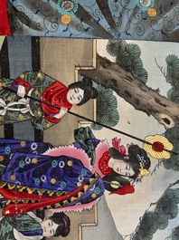 Japanse school: een shunga emaki (erotische handscroll), inkt en kleur op zijde, Edo/Meiji, 18/19e eeuw