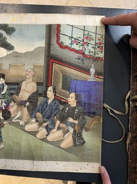 Japanse school: een shunga emaki (erotische handscroll), inkt en kleur op zijde, Edo/Meiji, 18/19e eeuw