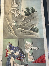 Japanse school: een shunga emaki (erotische handscroll), inkt en kleur op zijde, Edo/Meiji, 18/19e eeuw