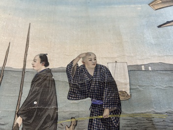 Japanse school: een shunga emaki (erotische handscroll), inkt en kleur op zijde, Edo/Meiji, 18/19e eeuw