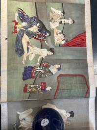 Japanse school: een shunga emaki (erotische handscroll), inkt en kleur op zijde, Edo/Meiji, 18/19e eeuw