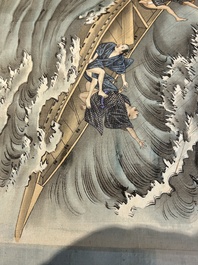 Japanse school: een shunga emaki (erotische handscroll), inkt en kleur op zijde, Edo/Meiji, 18/19e eeuw