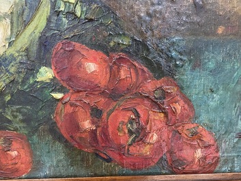 Sadji (Sha Qi, Sha Yinnian) (1914-2005): Nature morte d'un chou-fleur, de tomates et d'une aigui&egrave;re en gr&egrave;s, huile sur toile