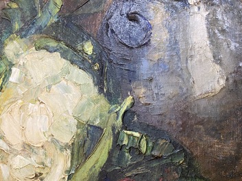 Sadji (Sha Qi, Sha Yinnian) (1914-2005): Nature morte d'un chou-fleur, de tomates et d'une aigui&egrave;re en gr&egrave;s, huile sur toile