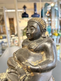 A Thai bronze Buddha with traces of gilding, 19th C.