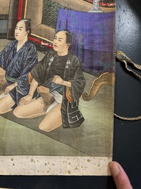 Japanse school: een shunga emaki (erotische handscroll), inkt en kleur op zijde, Edo/Meiji, 18/19e eeuw