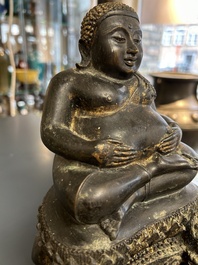 Bouddha en bronze aux traces de dorure, Tha&iuml;lande, 19&egrave;me
