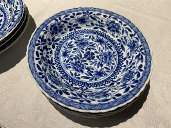 Six Chinese blue and white cups and saucers, Yu 玉 mark, Kangxi