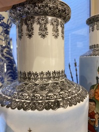 Two Chinese rouleau vases with Cultural Revolution design, signed Zhang Jian 章鑒 and dated 1968 and 1972