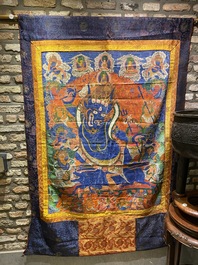 Grand thangka figurant Yamantaka, Tibet, 19&egrave;me