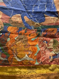 Grand thangka figurant Yamantaka, Tibet, 19&egrave;me