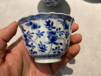 Six Chinese blue and white cups and saucers, Yu 玉 mark, Kangxi
