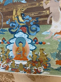 Twee thangka's met Shakyamuni Boeddha, Tibet, 20e eeuw