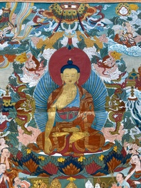 Twee thangka's met Shakyamuni Boeddha, Tibet, 20e eeuw