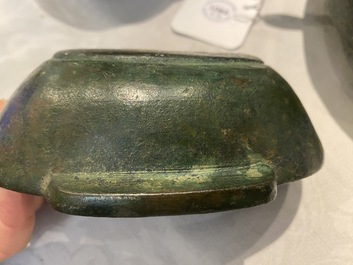 Three Chinese elliptical bronze cups, Eastern Zhou and Han