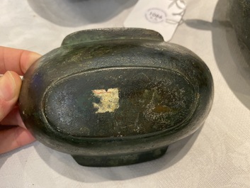 Three Chinese elliptical bronze cups, Eastern Zhou and Han