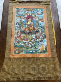 Twee thangka's met Shakyamuni Boeddha, Tibet, 20e eeuw