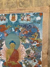 Twee thangka's met Shakyamuni Boeddha, Tibet, 20e eeuw